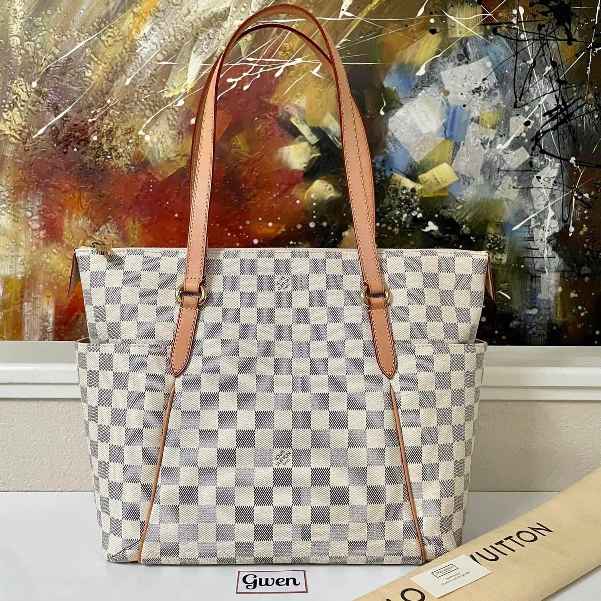 LOUIS VUITTON Totally MM Damier Azur Shoulder Bag White